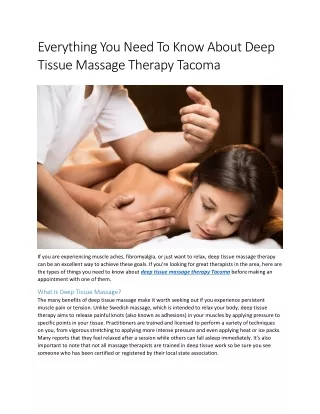 Everything You Need To Know About Deep Tissue Massage Therapy Tacoma