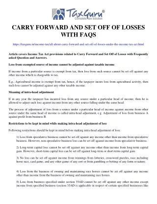 carry forward and set off of losses with faqs