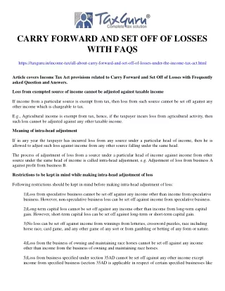 carry forward and set off of losses with faqs
