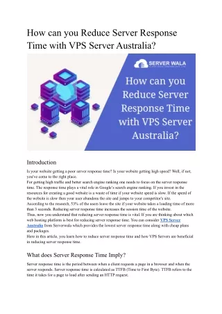 How can you Reduce Server Response Time with VPS Server Australia?