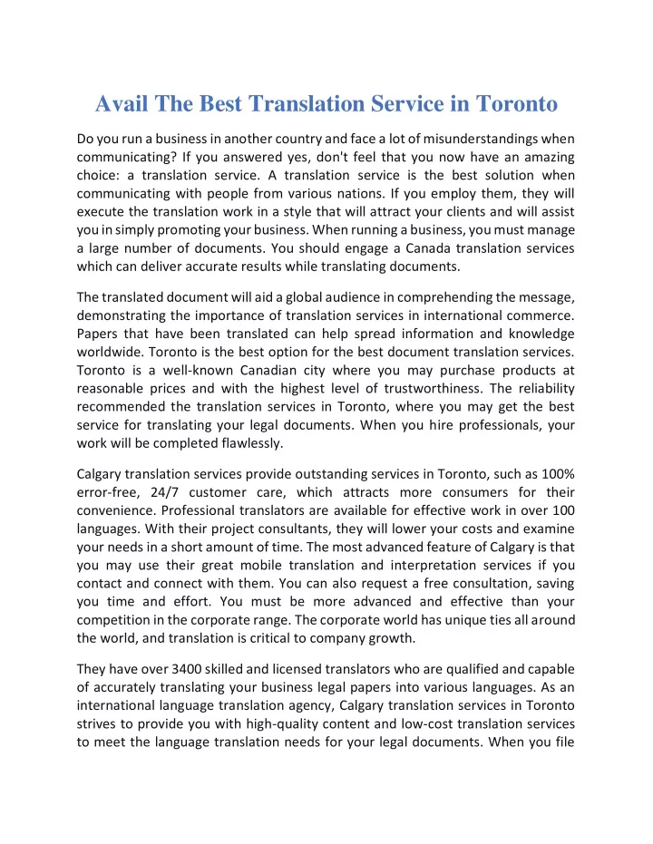 avail the best translation service in toronto