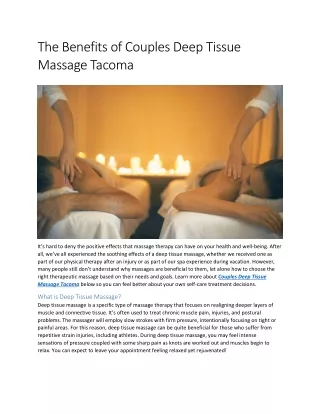The Benefits of Couples Deep Tissue Massage Tacoma