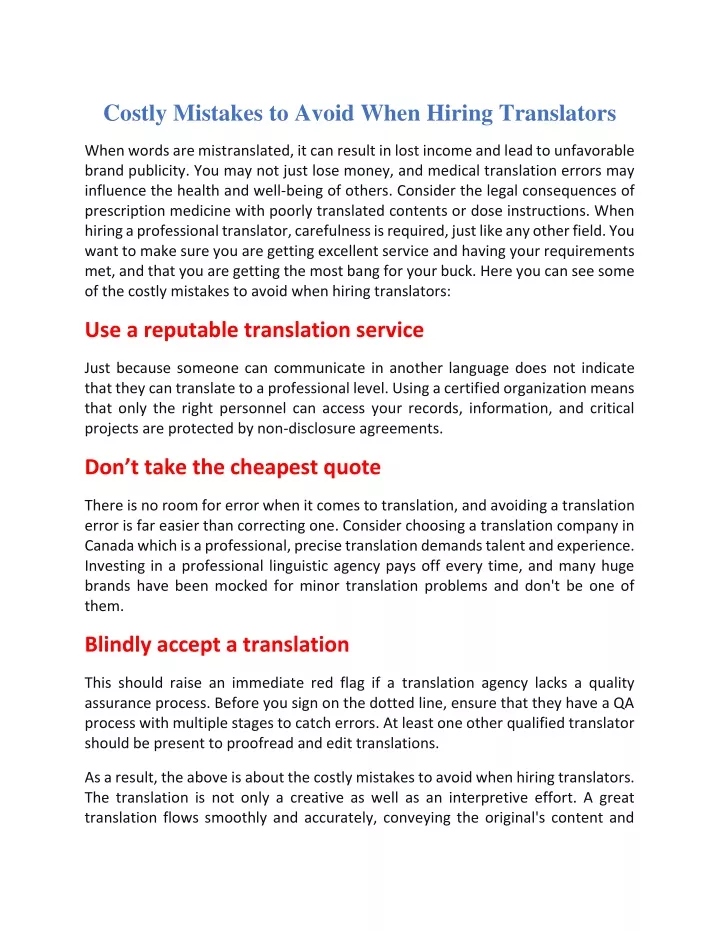 costly mistakes to avoid when hiring translators