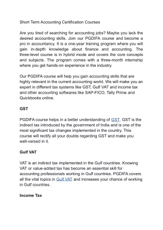 PGDIFA Course