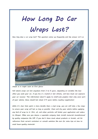 How Long Do Car Wraps Last