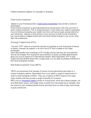 Best investment options is australia