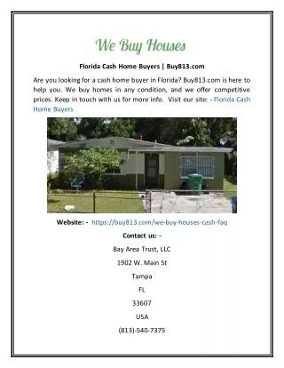 Florida Cash Home Buyers | Buy813.com