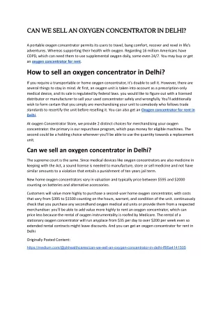 How to sell an oxygen concentrator in Delhi?