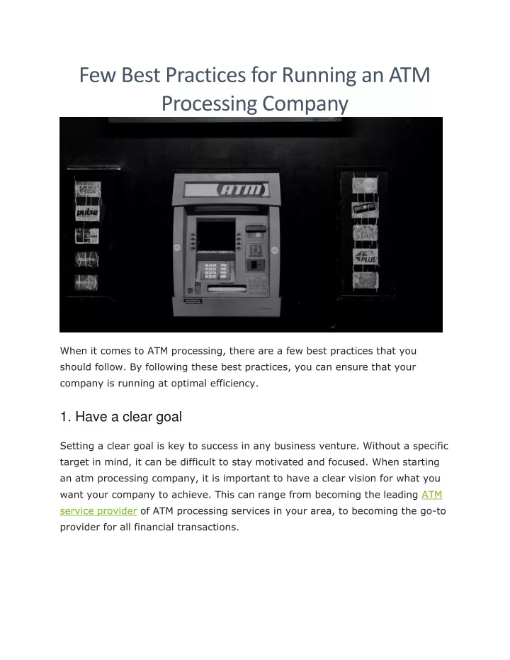 few best practices for running an atm processing