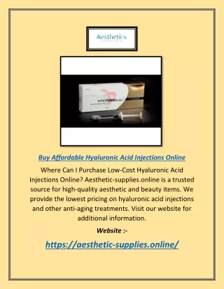 Buy Affordable Hyaluronic Acid Injections Online | Aesthetic-supplies.online