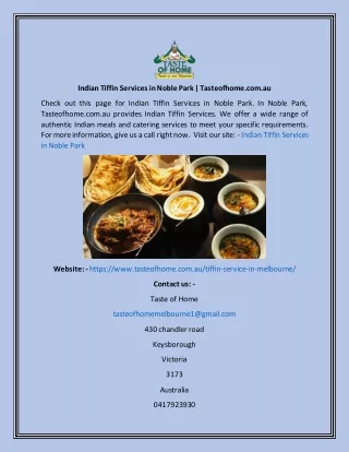 Indian Tiffin Services in Noble Park  Tasteofhome.com