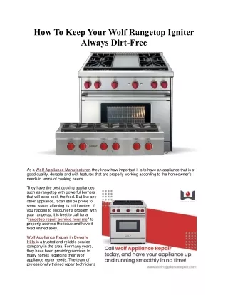 How To Keep Your Wolf Rangetop Igniter Always Dirt