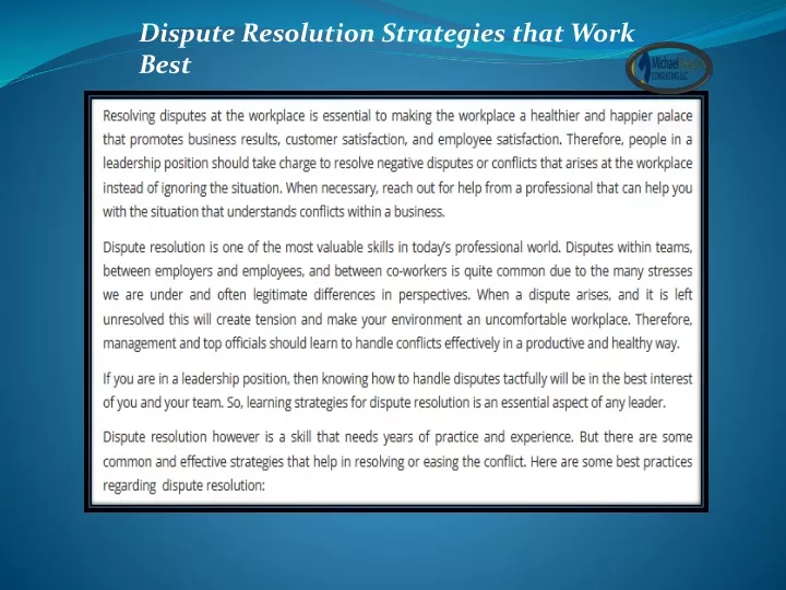 dispute resolution strategies that work best