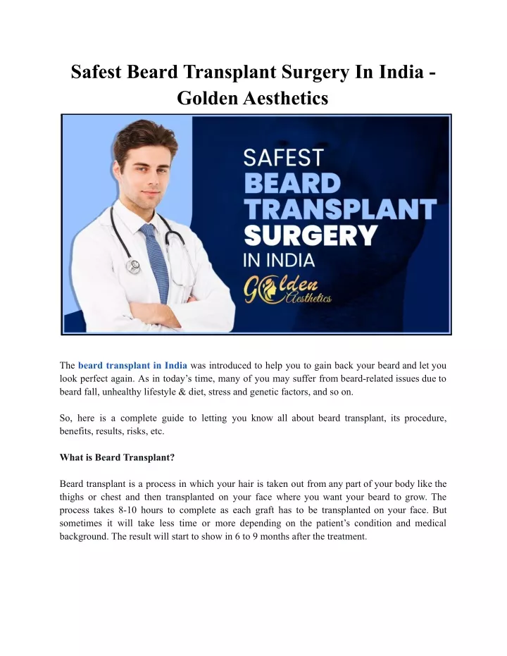 safest beard transplant surgery in india golden