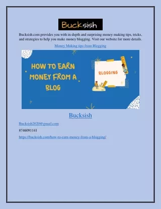 Money Making Tips From Blogging Bucksish.com