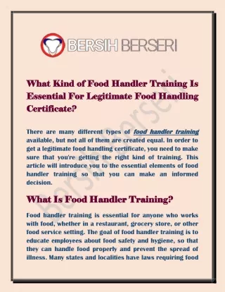 What Kind of Food Handler Training Is Essential For Legitimate Food Handling Certificate