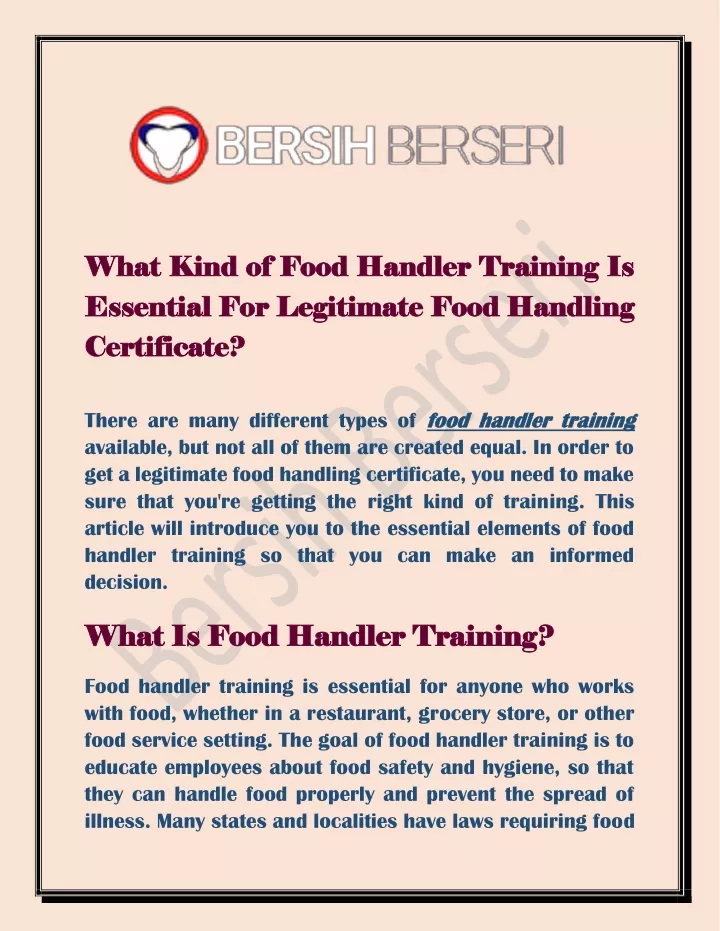what kind of food handler training is what kind