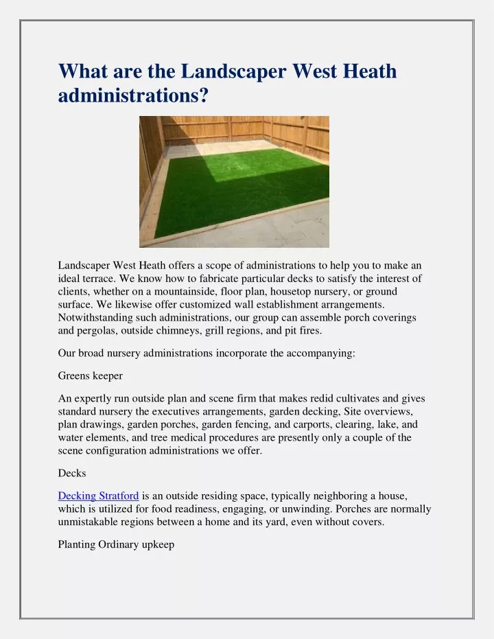 what are the landscaper west heath administrations