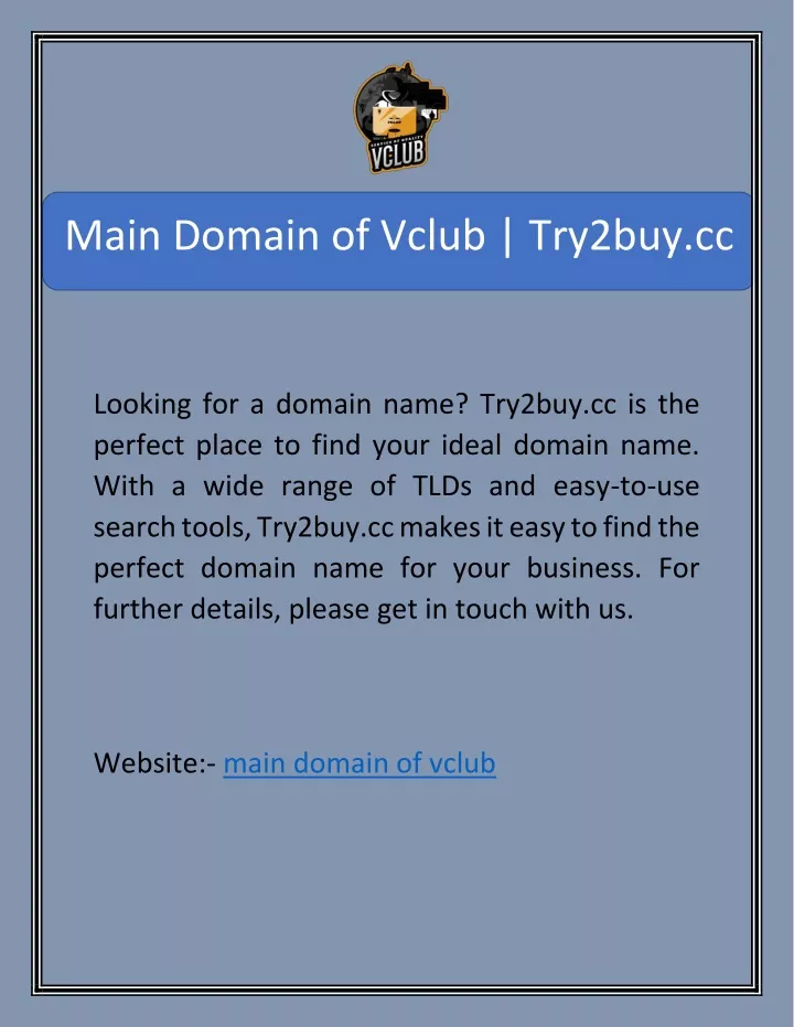 main domain of vclub try2buy cc