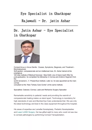 Eye Specialist in Ghatkopar Rajawadi Dr. Jatin Ashar