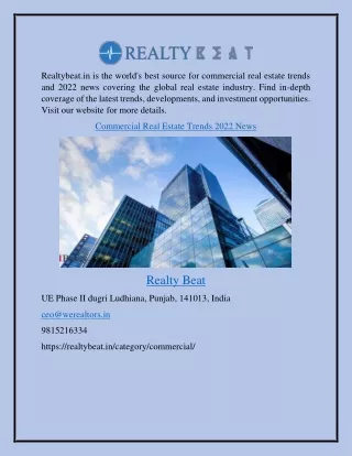 Commercial Real Estate Trends 2022 News Realtybeat.in