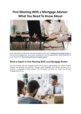 First Meeting With a Mortgage Advisor - What You Need To Know About