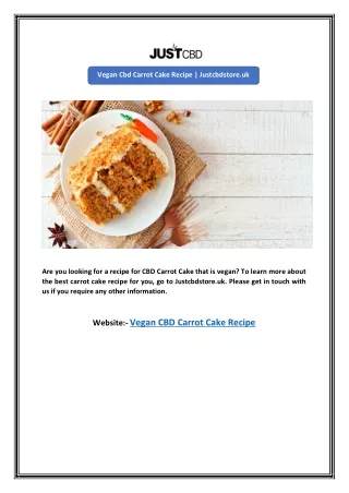 Vegan Cbd Carrot Cake Recipe | Justcbdstore.uk
