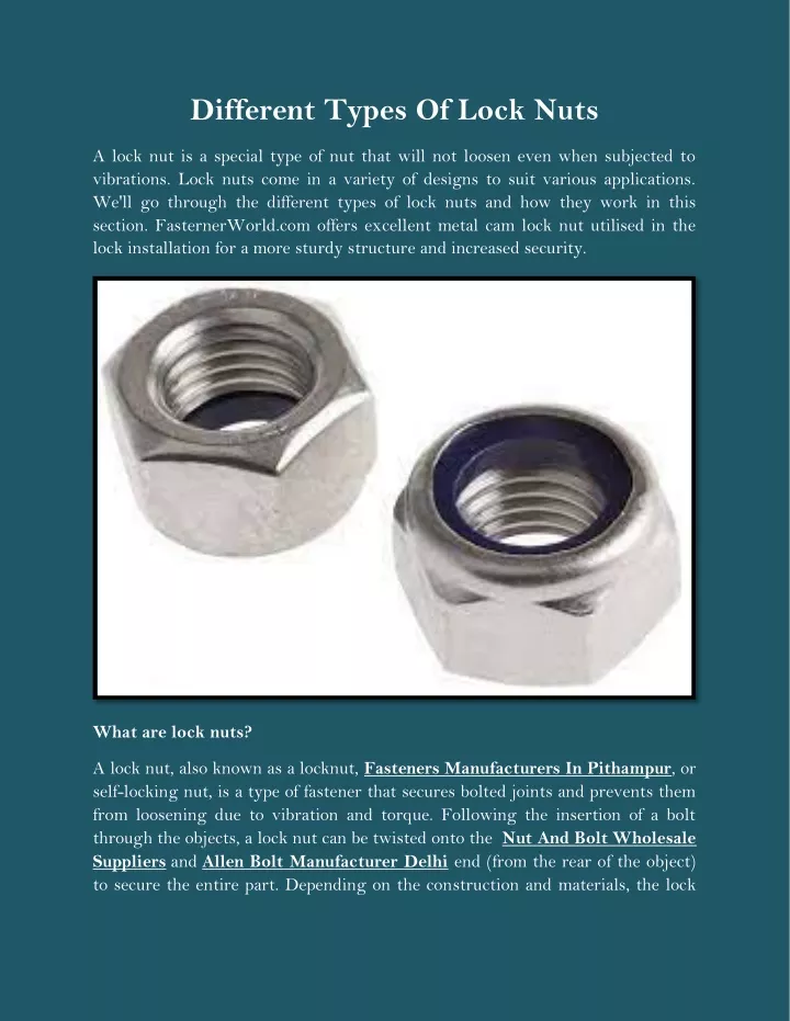 different types of lock nuts