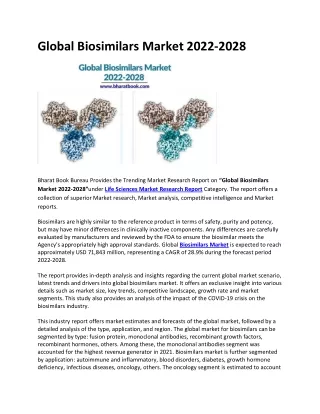 Global Biosimilars Market 2022-2028