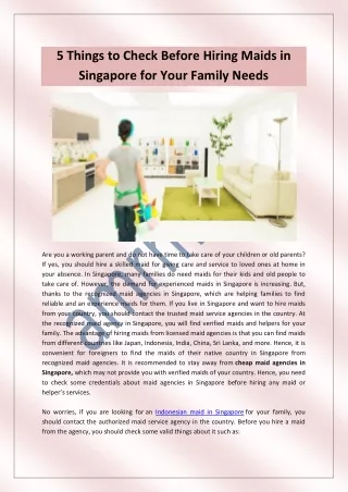 5 Things to Check Before Hiring Maids in Singapore for Your Family Needs