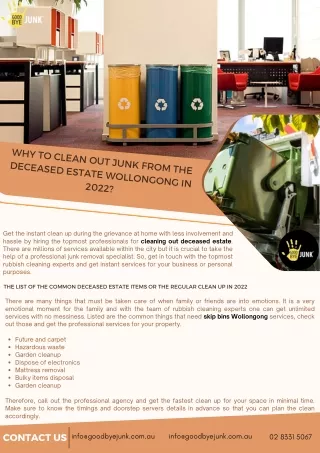 Why to clean out junk from the deceased estate Wollongong in 2022?