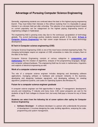 advantage of pursuing computer science engineering