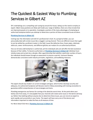 The Quickest & Easiest Way to Plumbing Services in Gilbert AZ