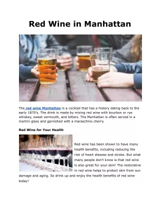 Red Wine in Manhattan | The Liquor Store