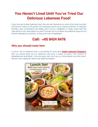You Haven't Lived Until You've Tried Our Delicious Lebanese Food
