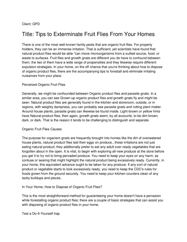 client gpd title tips to exterminate fruit flies