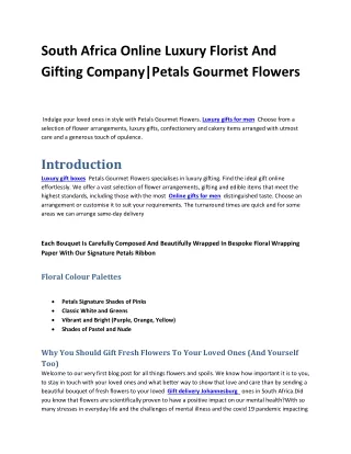South Africa Online Luxury Florist And Gifting CompanyPetals Gourmet Flowers