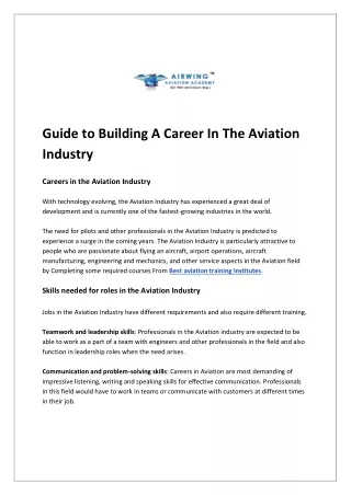 Guide To Building A Career In The Aviation Industry