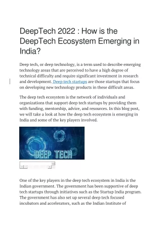 DeepTech 2022 -How is the DeepTech Ecosystem Emerging in India