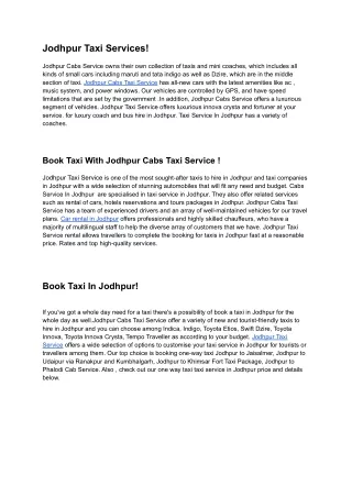 Jodhpur Taxi Services