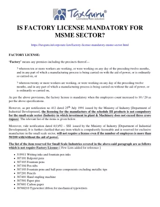 is factory license mandatory for msme sector