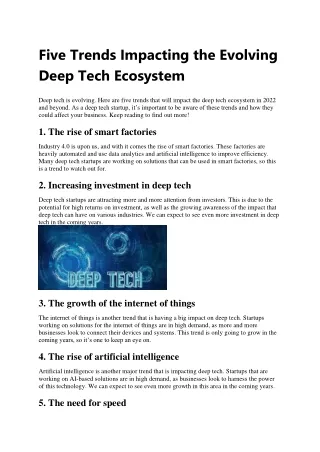 Five Trends Impacting the Evolving Deep Tech Ecosystem