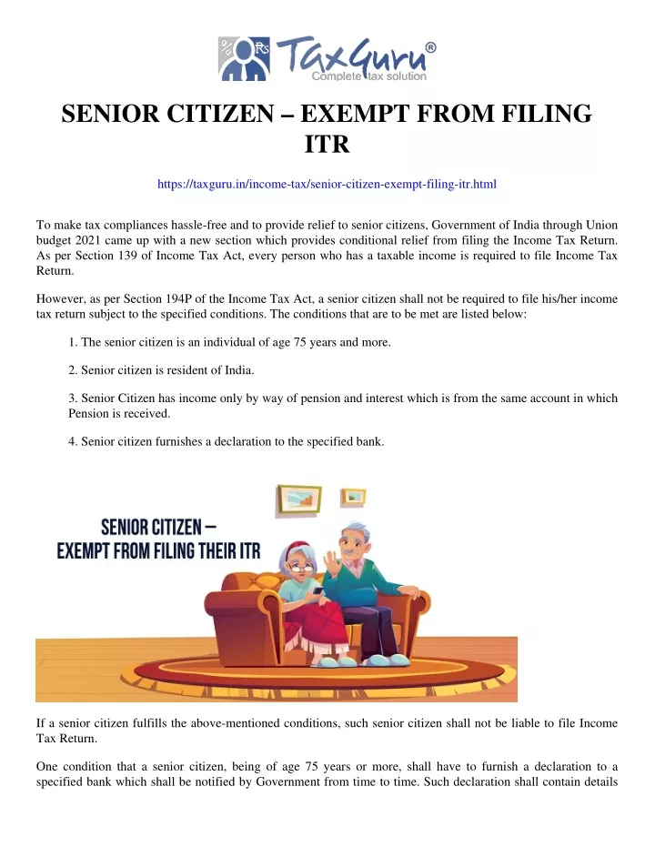 senior citizen exempt from filing itr
