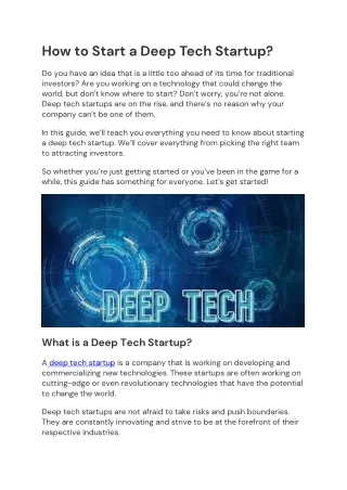 How to Start a Deep Tech Startup