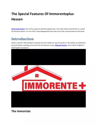 The Special Features Of Immorenteplus-Hessen