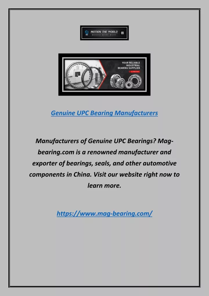 genuine upc bearing manufacturers