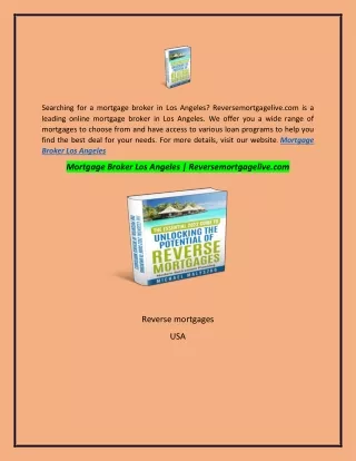 Mortgage Broker Los Angeles  Reversemortgagelive.com