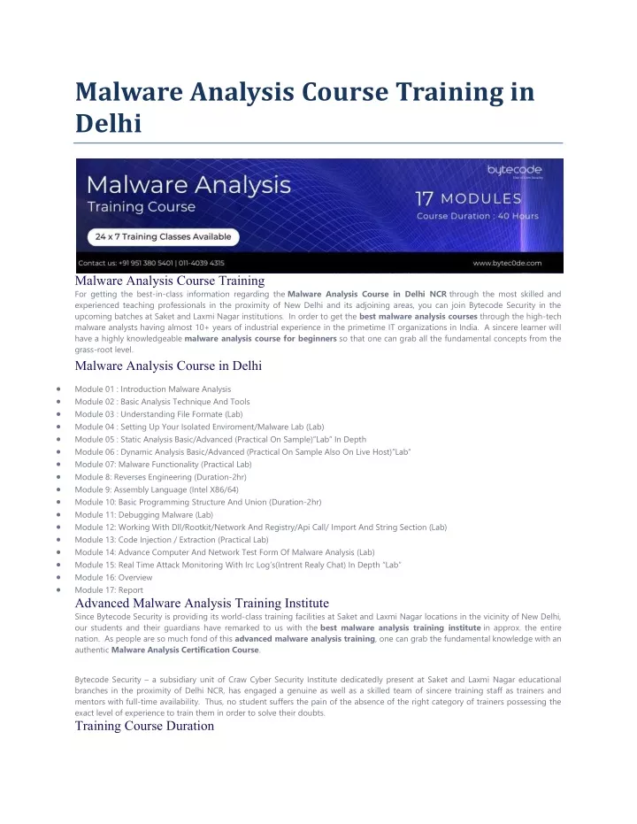 malware analysis course training in delhi
