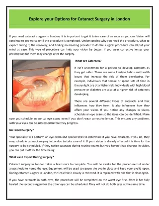 Explore your Options for Cataract Surgery in London