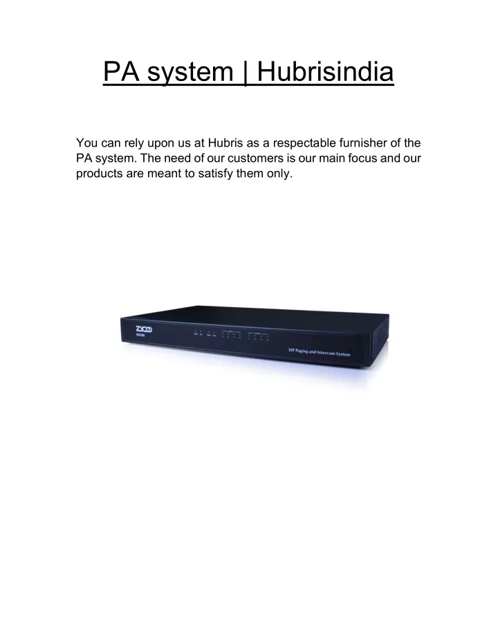 pa system hubrisindia